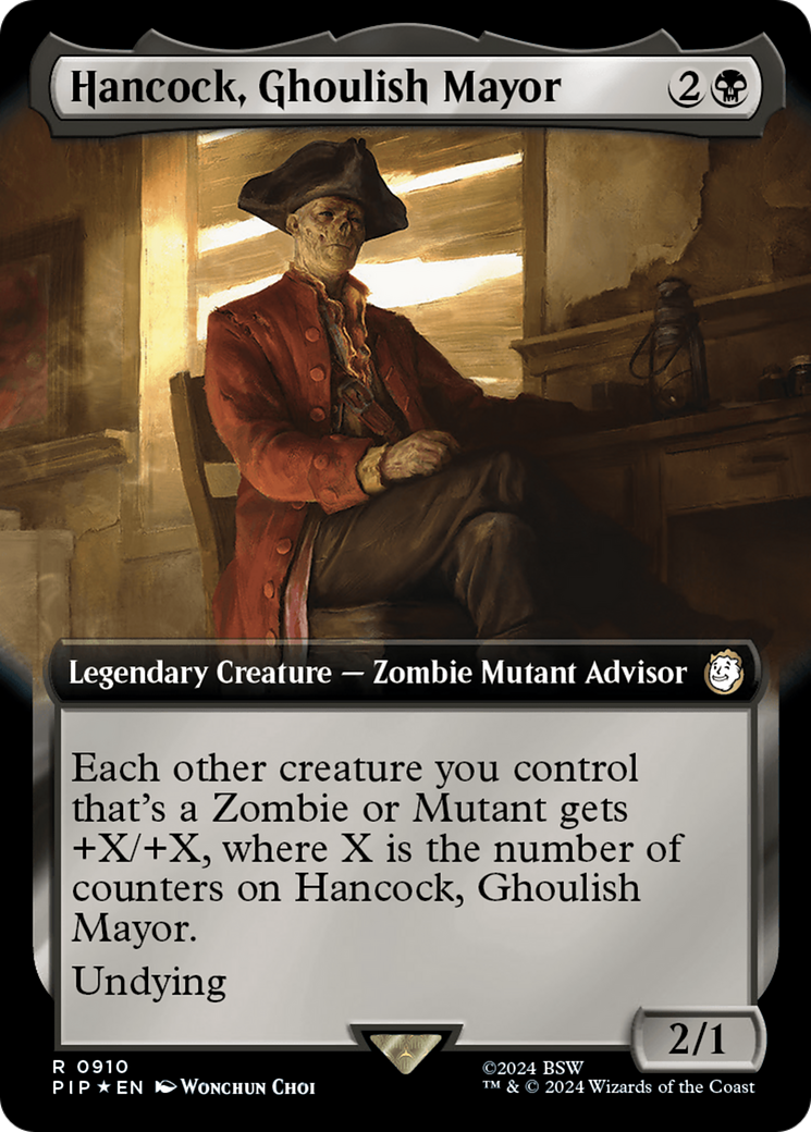 Hancock, Ghoulish Mayor (Extended Art) (Surge Foil) [Fallout] | Magic Magpie