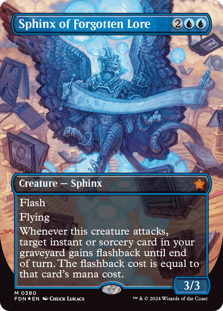 Sphinx of Forgotten Lore (Borderless) (Mana Foil) [Foundations] | Magic Magpie