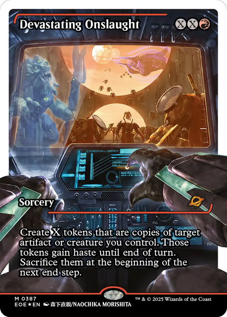 Devastating Onslaught (0387) (Showcase) (Fracture Foil) [Edge of Eternities] | Magic Magpie
