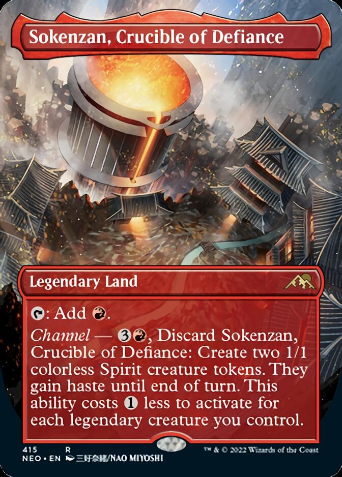 Sokenzan, Crucible of Defiance (Borderless Alternate Art) [Kamigawa: Neon Dynasty] | Magic Magpie