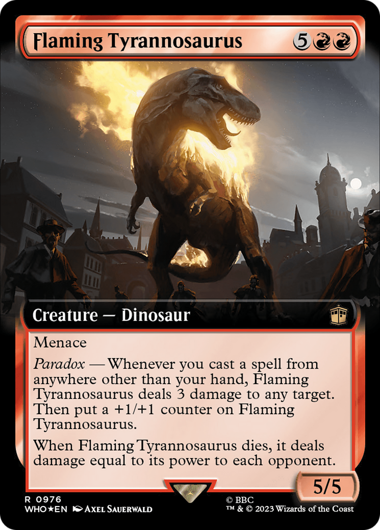 Flaming Tyrannosaurus (Extended Art) (Surge Foil) [Doctor Who] | Magic Magpie