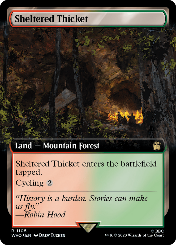 Sheltered Thicket (Extended Art) (Surge Foil) [Doctor Who] | Magic Magpie