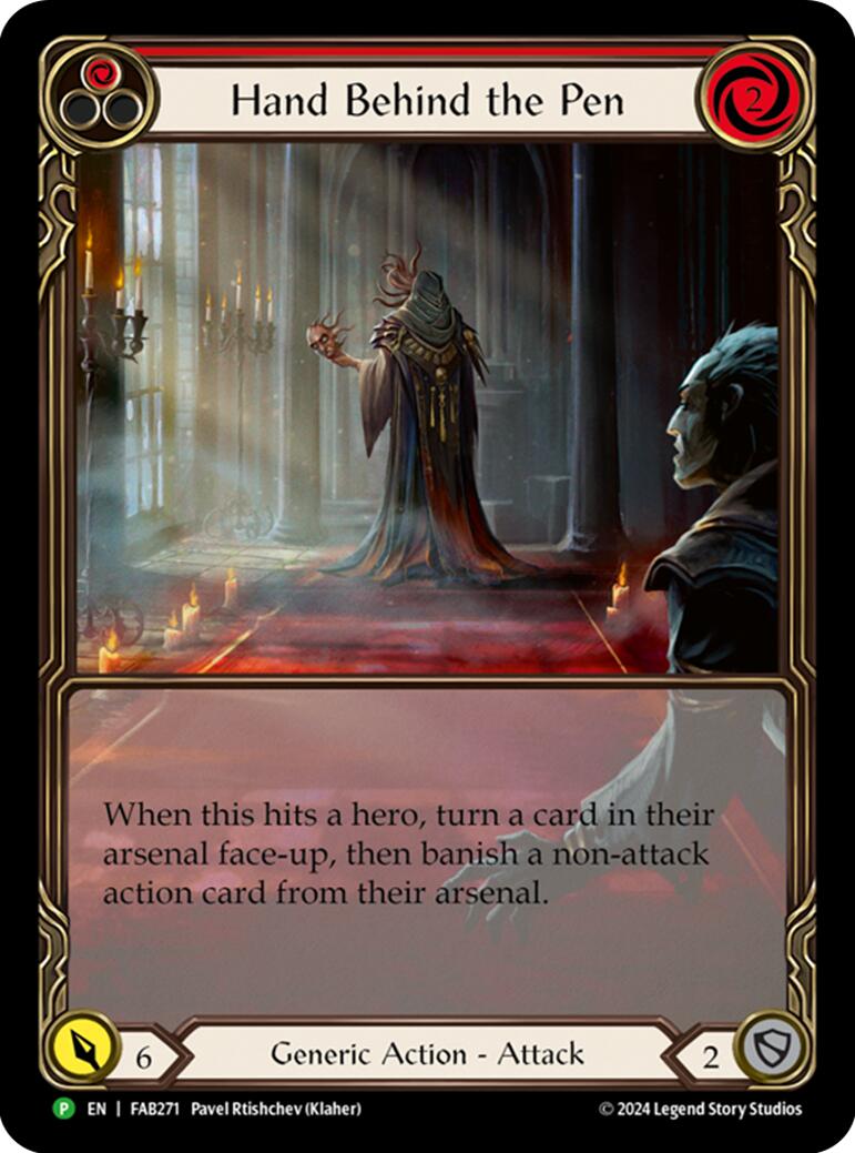 Hand Behind the Pen (Extended Art) [FAB271] (Promo)  Rainbow Foil | Magic Magpie