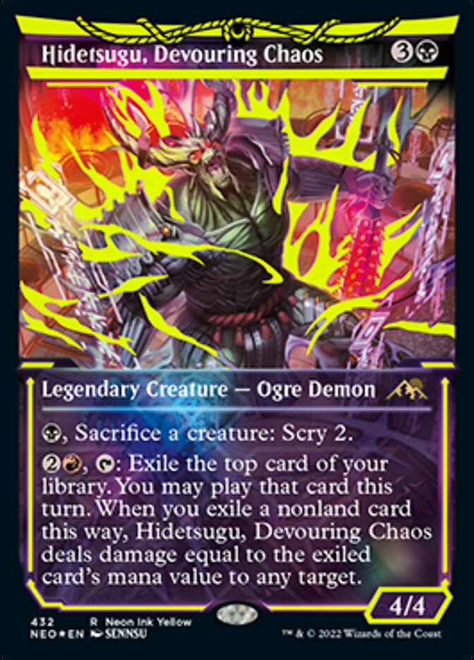 Hidetsugu, Devouring Chaos (Neon Ink Yellow) [Kamigawa: Neon Dynasty] | Magic Magpie