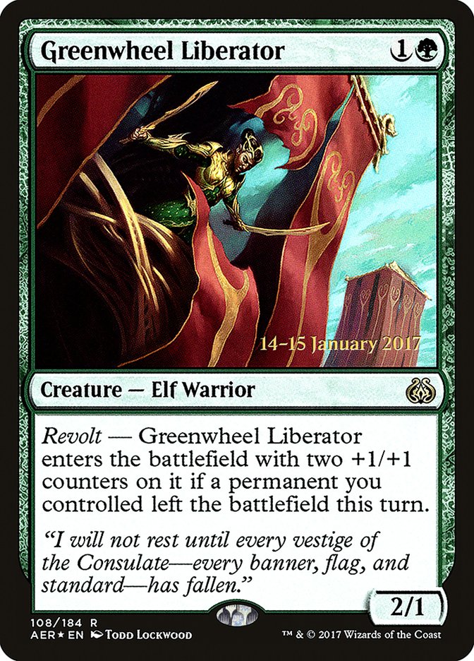 Greenwheel Liberator [Aether Revolt Prerelease Promos] | Magic Magpie