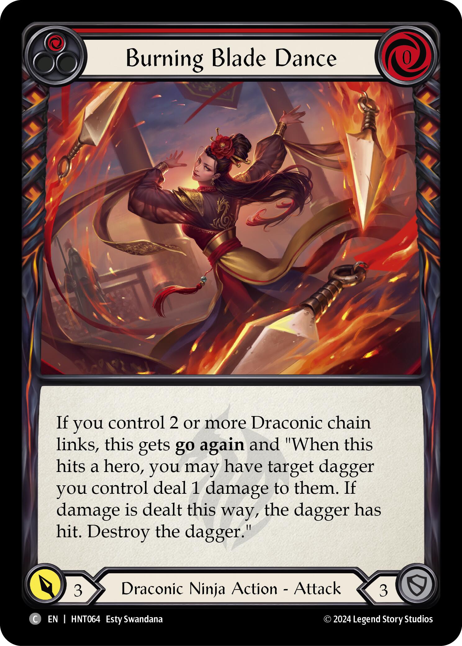 Burning Blade Dance (Red) [HNT064] (The Hunted)  Rainbow Foil | Magic Magpie