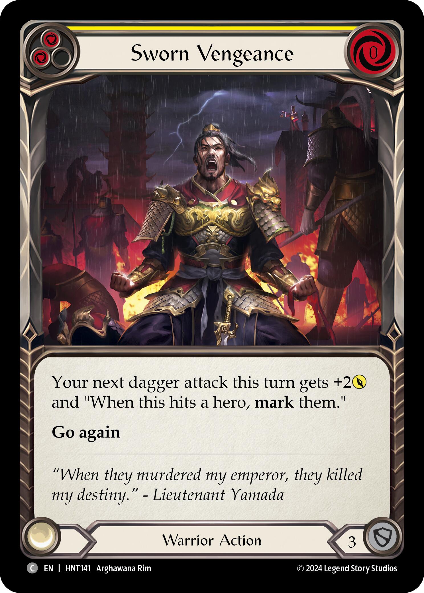 Sworn Vengeance (Yellow) [HNT141] (The Hunted)  Rainbow Foil | Magic Magpie