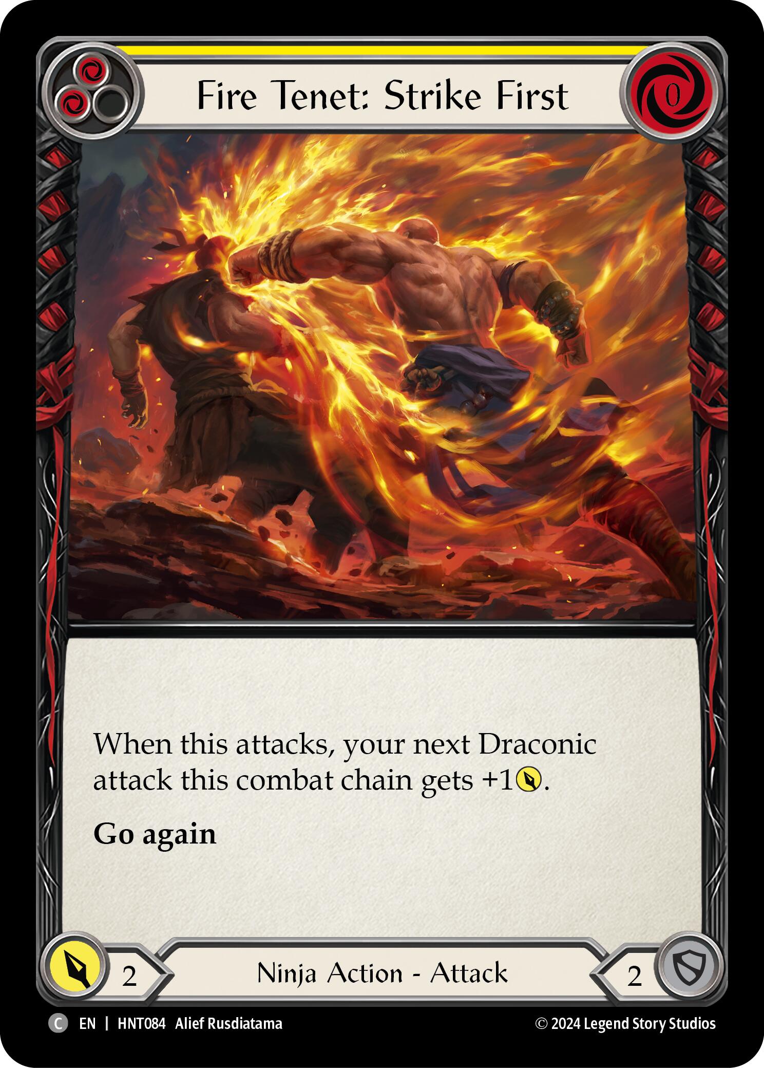 Fire Tenet: Strike First (Yellow) [HNT084] (The Hunted)  Rainbow Foil | Magic Magpie