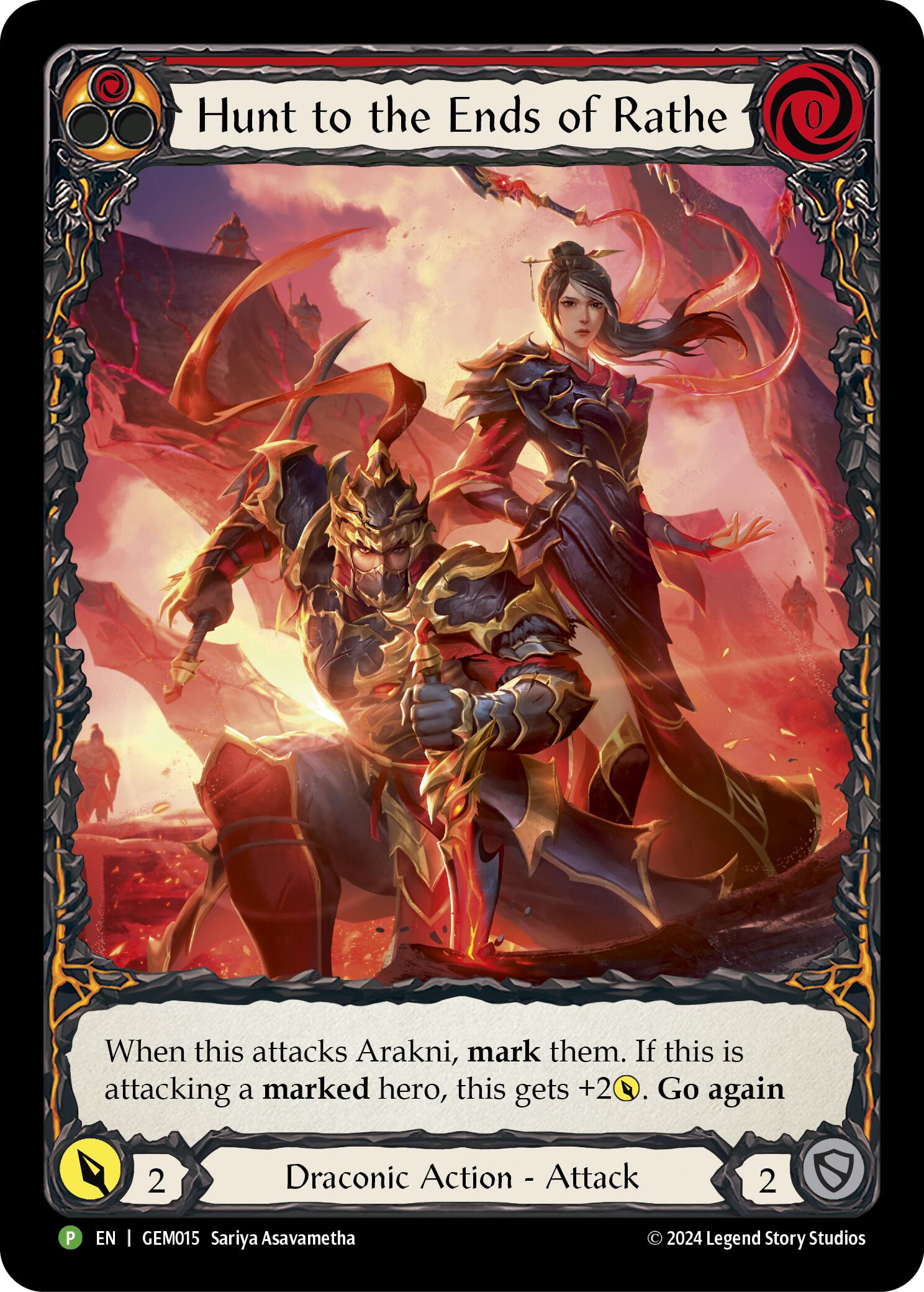 Hunt to the Ends of Rathe (Red) [GEM015] (GEM Pack 1)  Rainbow Foil | Magic Magpie