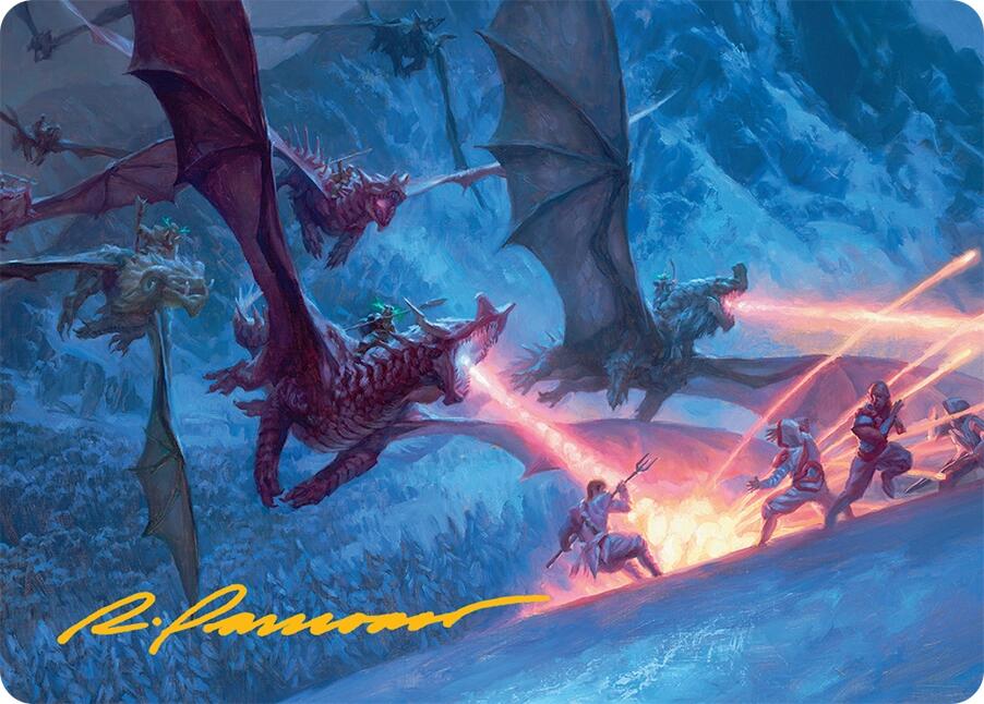 Dragonback Assault Art Card (22/54) (Gold-Stamped Signature) [Tarkir: Dragonstorm Art Series] | Magic Magpie