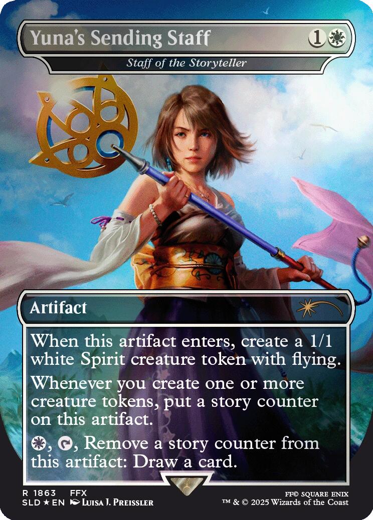 Yuna's Sending Staff - Staff of the Storyteller (Rainbow Foil) [Secret Lair Drop Series] | Magic Magpie