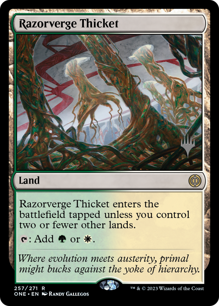 Razorverge Thicket (Promo Pack) [Phyrexia: All Will Be One Promos] | Magic Magpie