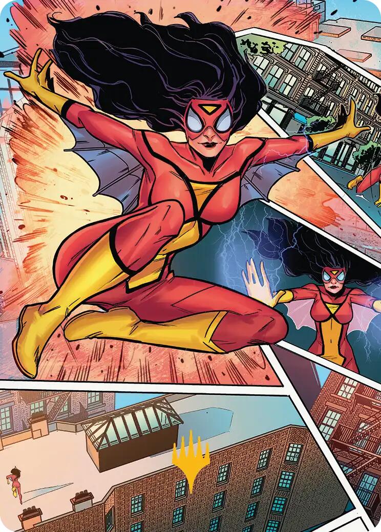 Spider-Woman, Stunning Savior Art Card (Gold-Stamped Planeswalker Symbol) [Marvel's Spider-Man Art Series] | Magic Magpie