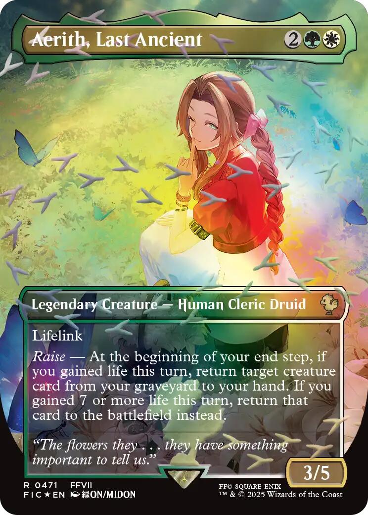 Aerith, Last Ancient (Borderless) (Chocobo Track Foil) [FINAL FANTASY Commander] | Magic Magpie