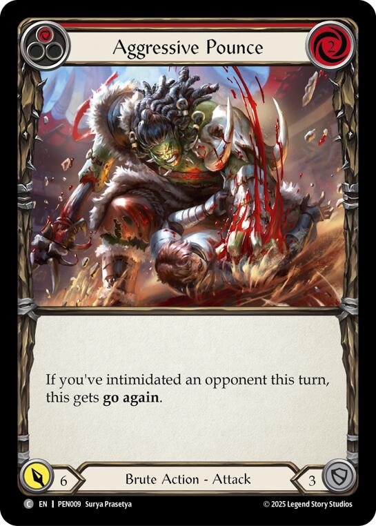 Aggressive Pounce (Red) (Rainbow Foil) [PEN009] (Compendium of Rathe)  Rainbow Foil | Magic Magpie