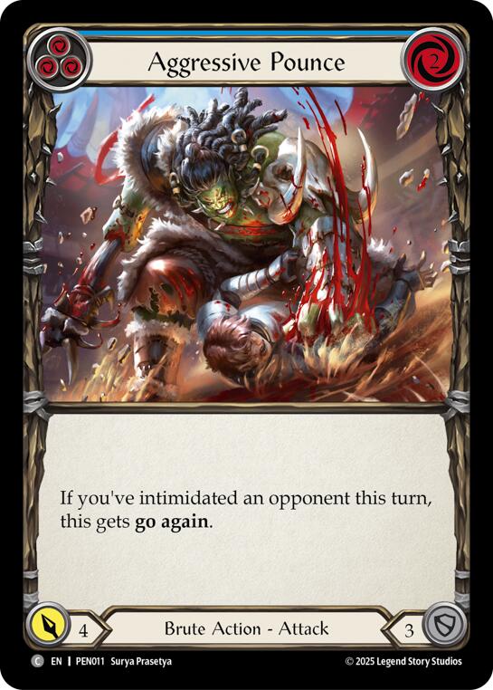 Aggressive Pounce (Blue) (Rainbow Foil) [PEN011] (Compendium of Rathe)  Rainbow Foil | Magic Magpie