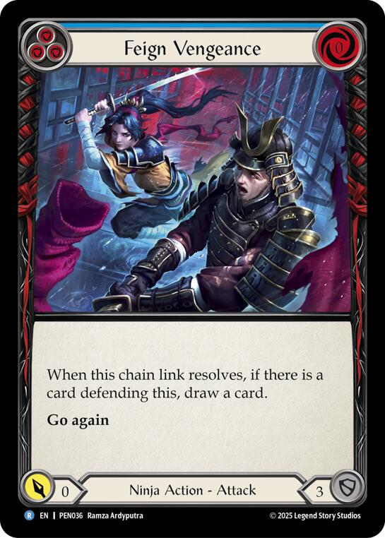 Feign Vengeance (Blue) (Rainbow Foil) [PEN036] (Compendium of Rathe)  Rainbow Foil | Magic Magpie