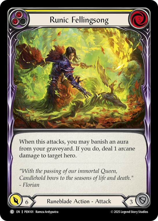 Runic Fellingsong (Yellow) (Rainbow Foil) [PEN101] (Compendium of Rathe)  Rainbow Foil | Magic Magpie
