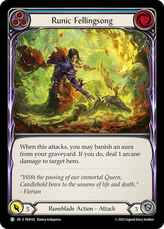 Runic Fellingsong (Blue) (Rainbow Foil) [PEN102] (Compendium of Rathe)  Rainbow Foil | Magic Magpie