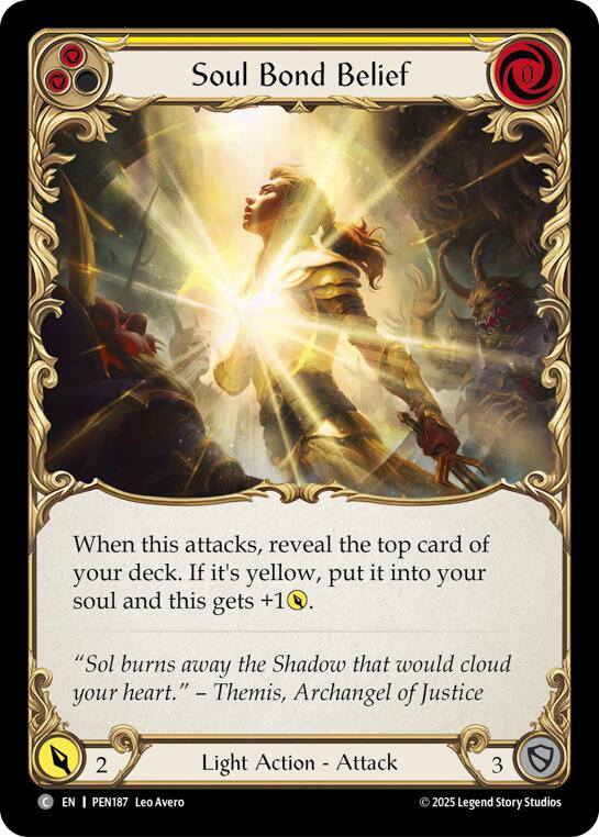 Soul Bond Belief (Yellow) (Rainbow Foil) [PEN187] (Compendium of Rathe)  Rainbow Foil | Magic Magpie