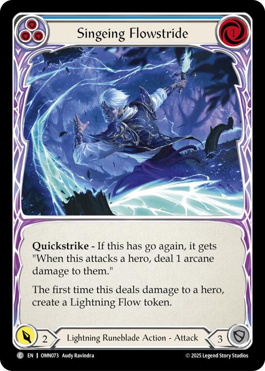 Singeing Flowstride (Blue) [OMN073] (Omens of the Third Age)  Rainbow Foil | Magic Magpie