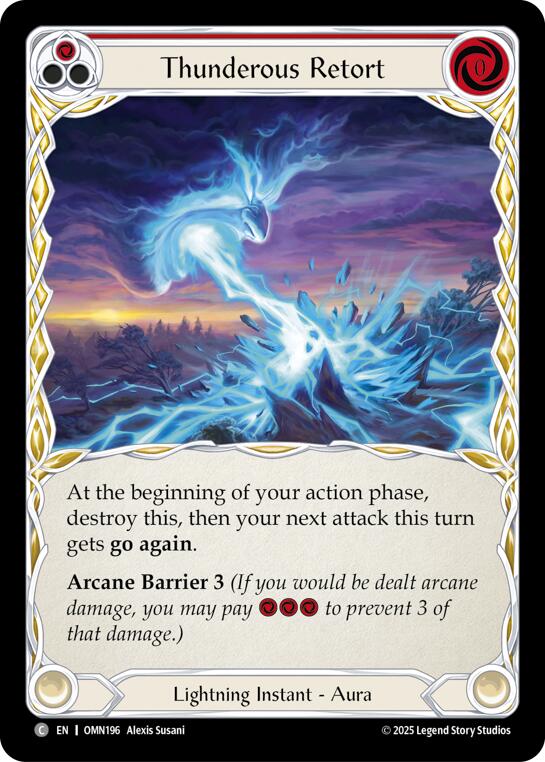 Thunderous Retort (Red) [OMN196] (Omens of the Third Age)  Rainbow Foil | Magic Magpie