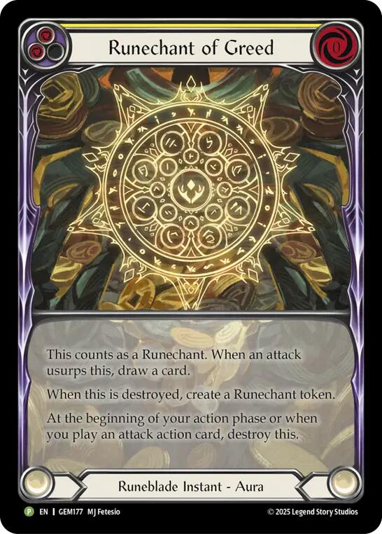 Runechant of Greed (Yellow) [GEM177-RF] (GEM Pack 5)  Rainbow Foil | Magic Magpie