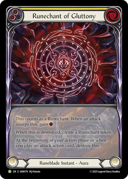 Runechant of Gluttony (Yellow) [GEM179-RF] (GEM Pack 5)  Rainbow Foil | Magic Magpie