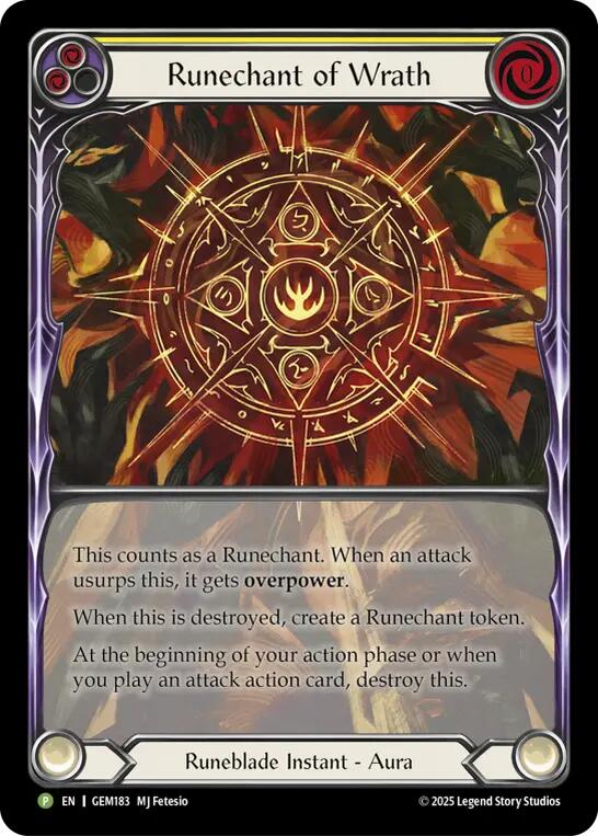 Runechant of Wrath (Yellow) [GEM183-RF] (GEM Pack 5)  Rainbow Foil | Magic Magpie