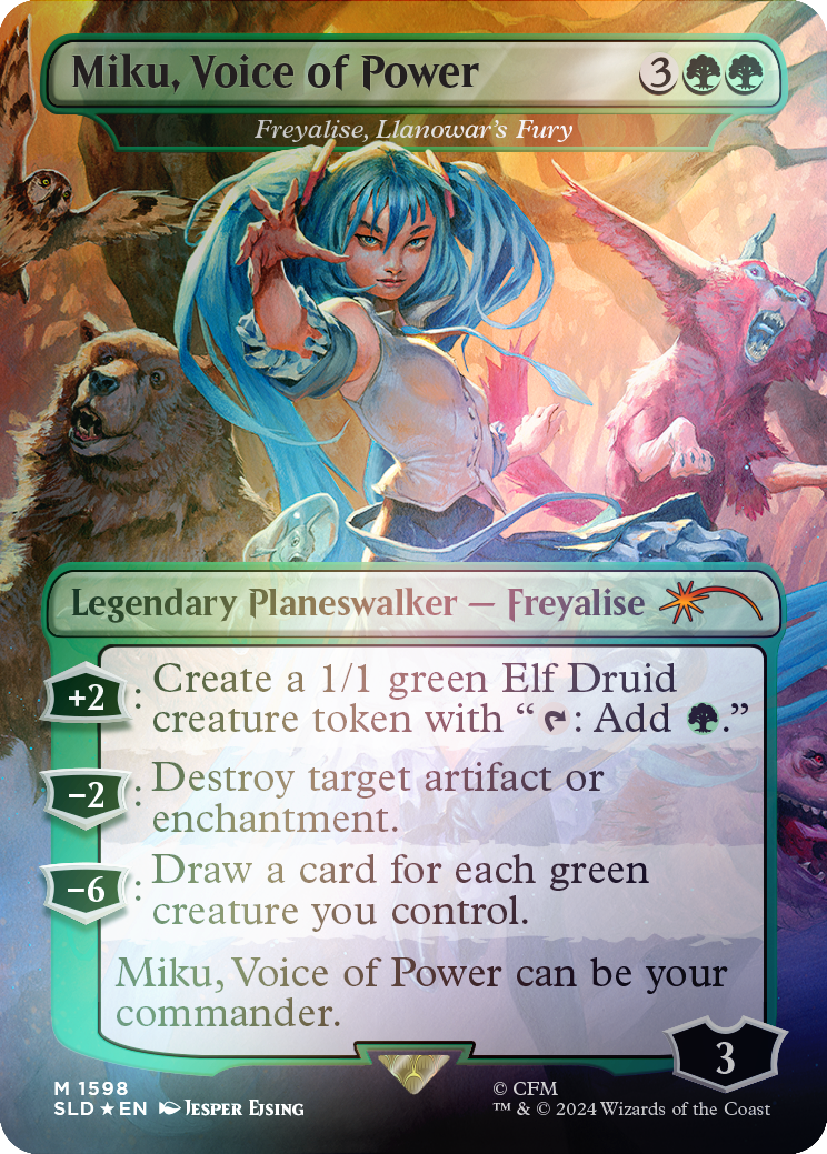 Miku, Voice of Power - Freyalise, Llanowar's Fury (Rainbow Foil) [Secret Lair Drop Series] | Magic Magpie