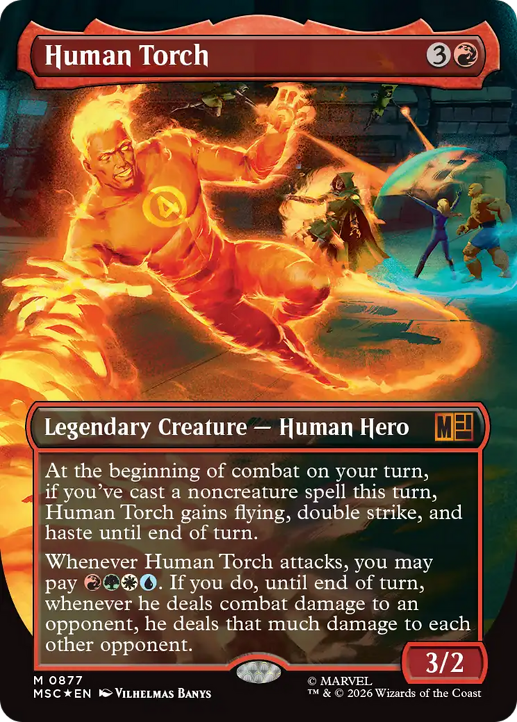 Human Torch (Borderless) (Surge Foil) [Marvel Super Heroes Commander] | Magic Magpie