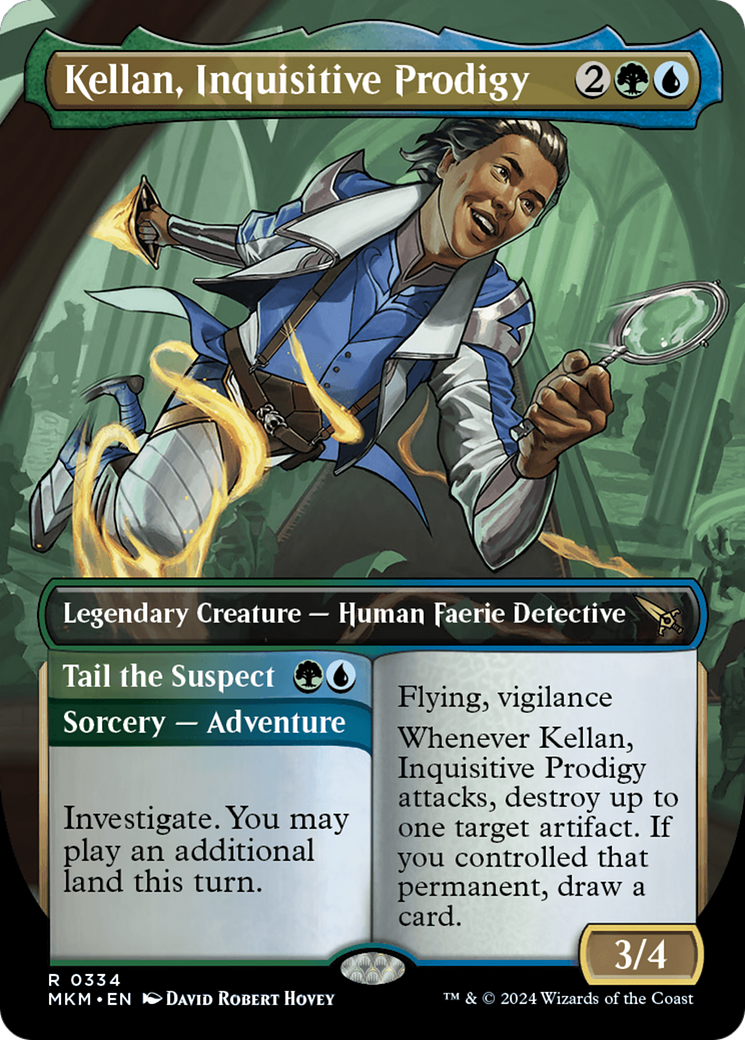 Kellan, Inquisitive Prodigy // Tail the Suspect (Borderless) [Murders at Karlov Manor] | Magic Magpie