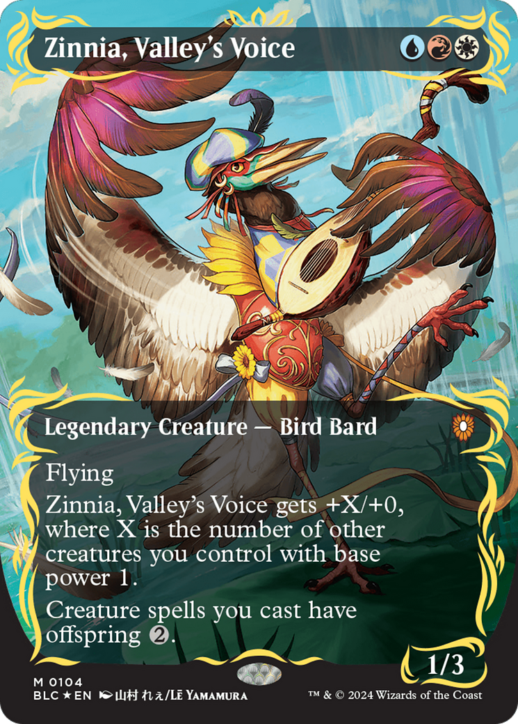 Zinnia, Valley's Voice (Borderless) (Raised Foil) [Bloomburrow Commander] | Magic Magpie