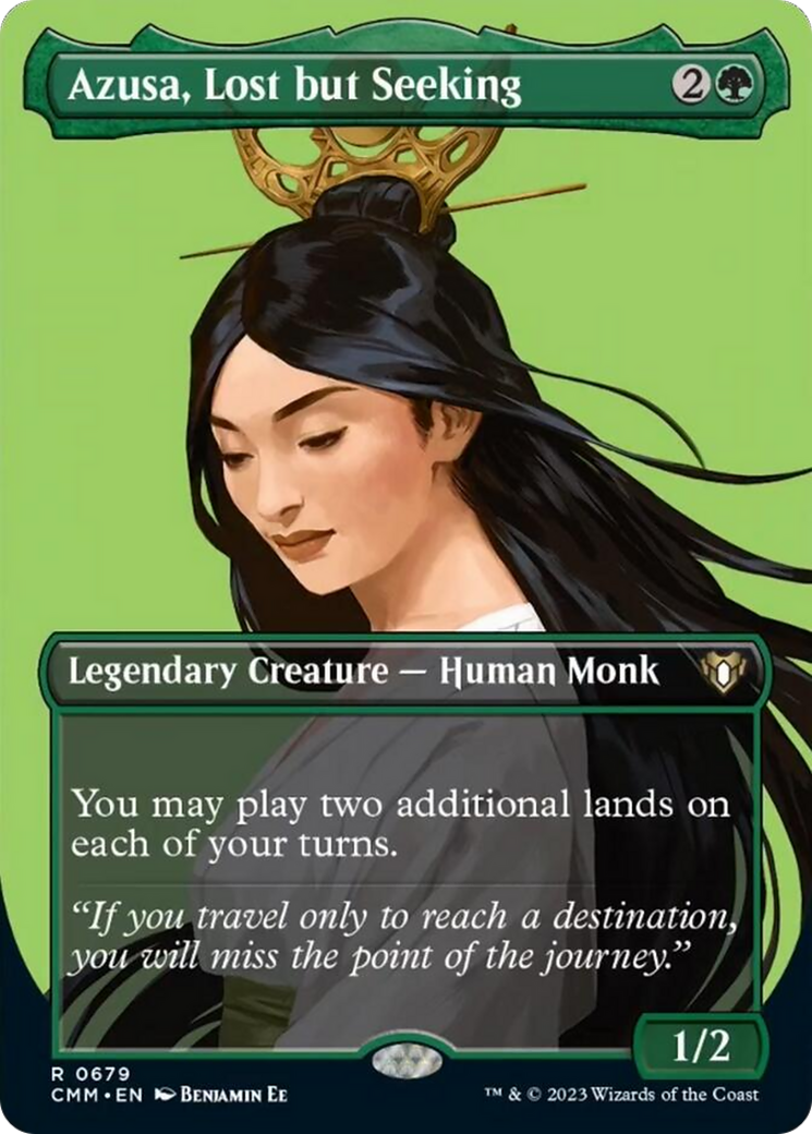 Azusa, Lost but Seeking (Borderless Profile) [Commander Masters] | Magic Magpie