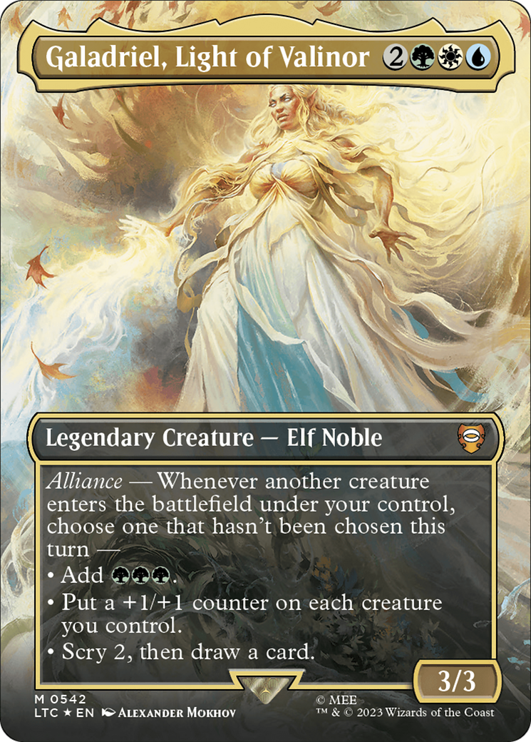 Galadriel, Light of Valinor (Borderless) (Surge Foil) [The Lord of the Rings: Tales of Middle-Earth Commander] | Magic Magpie