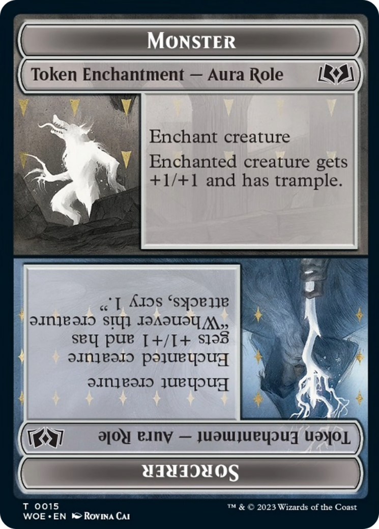 Monster Role / Sorcerer Role // Royal Role / Young Hero Role Double-Sided Token [Wilds of Eldraine Tokens] | Magic Magpie