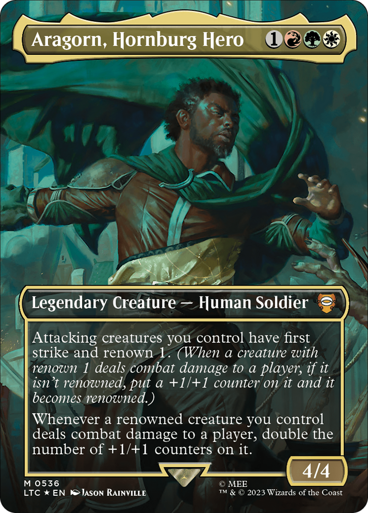 Aragorn, Hornburg Hero (Borderless) (Surge Foil) [The Lord of the Rings: Tales of Middle-Earth Commander] | Magic Magpie