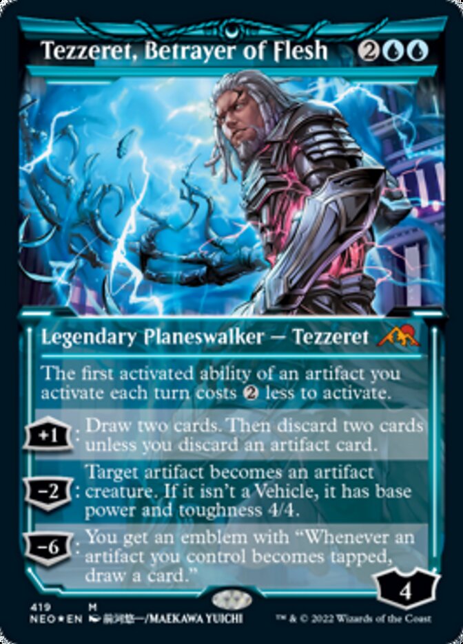 Tezzeret, Betrayer of Flesh (Showcase) (Foil Etched) [Kamigawa: Neon Dynasty] | Magic Magpie