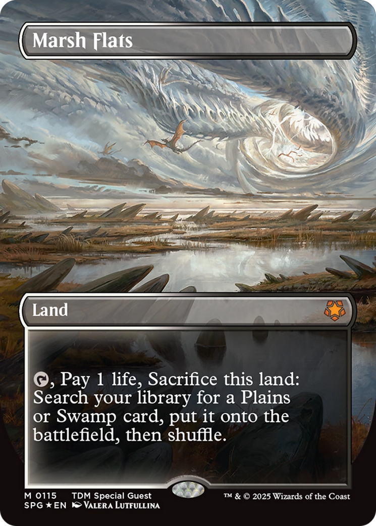 Marsh Flats (Borderless) (Dragonscale Foil) [Tarkir: Dragonstorm Special Guests] | Magic Magpie