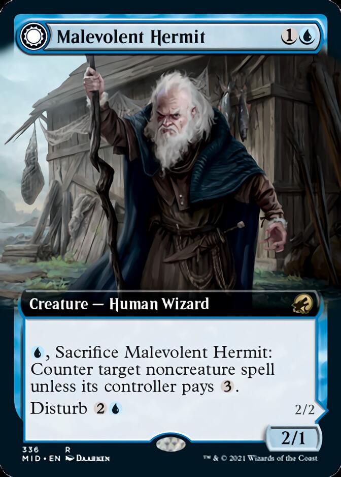 Malevolent Hermit // Benevolent Geist (Extended Art) [Innistrad: Midnight Hunt] | Magic Magpie