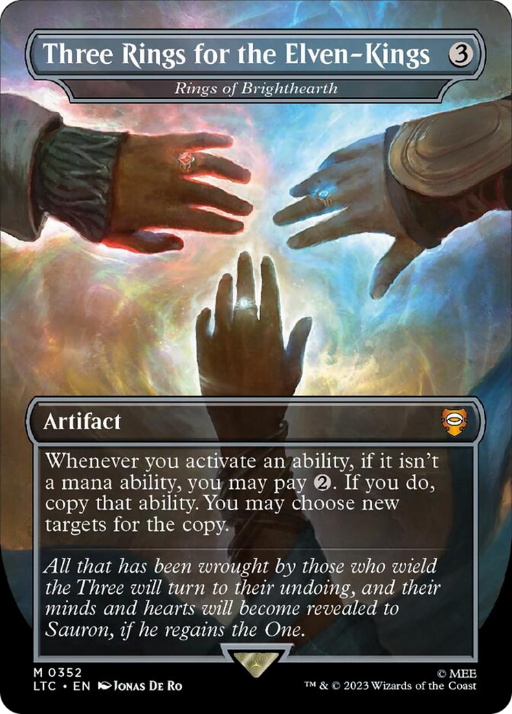 Three Rings for the Elven-Kings - Rings of Brighthearth (Borderless) (Surge Foil) [The Lord of the Rings: Tales of Middle-Earth Commander] | Magic Magpie