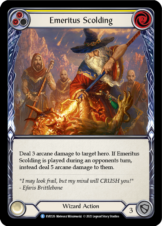 Emeritus Scolding (Yellow) [EVR126] (Everfest)  1st Edition Rainbow Foil | Magic Magpie