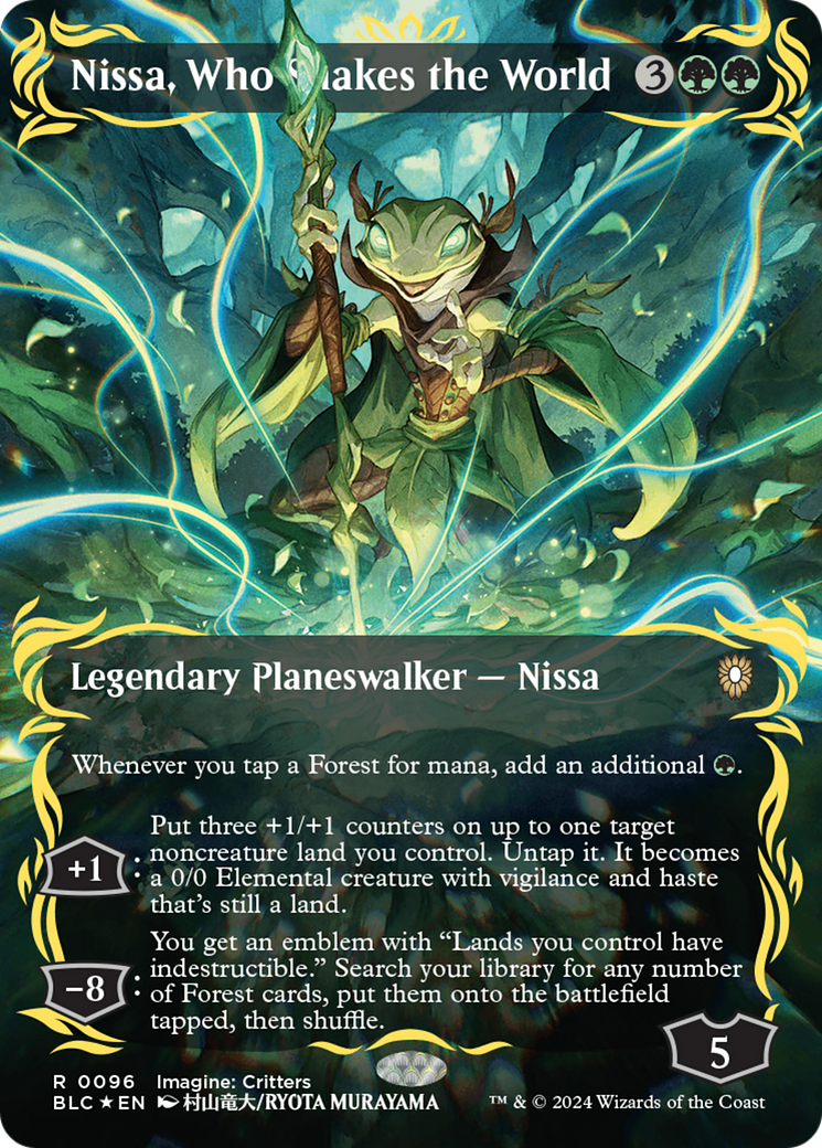 Nissa, Who Shakes the World (Borderless) (Raised Foil) [Bloomburrow Commander] | Magic Magpie