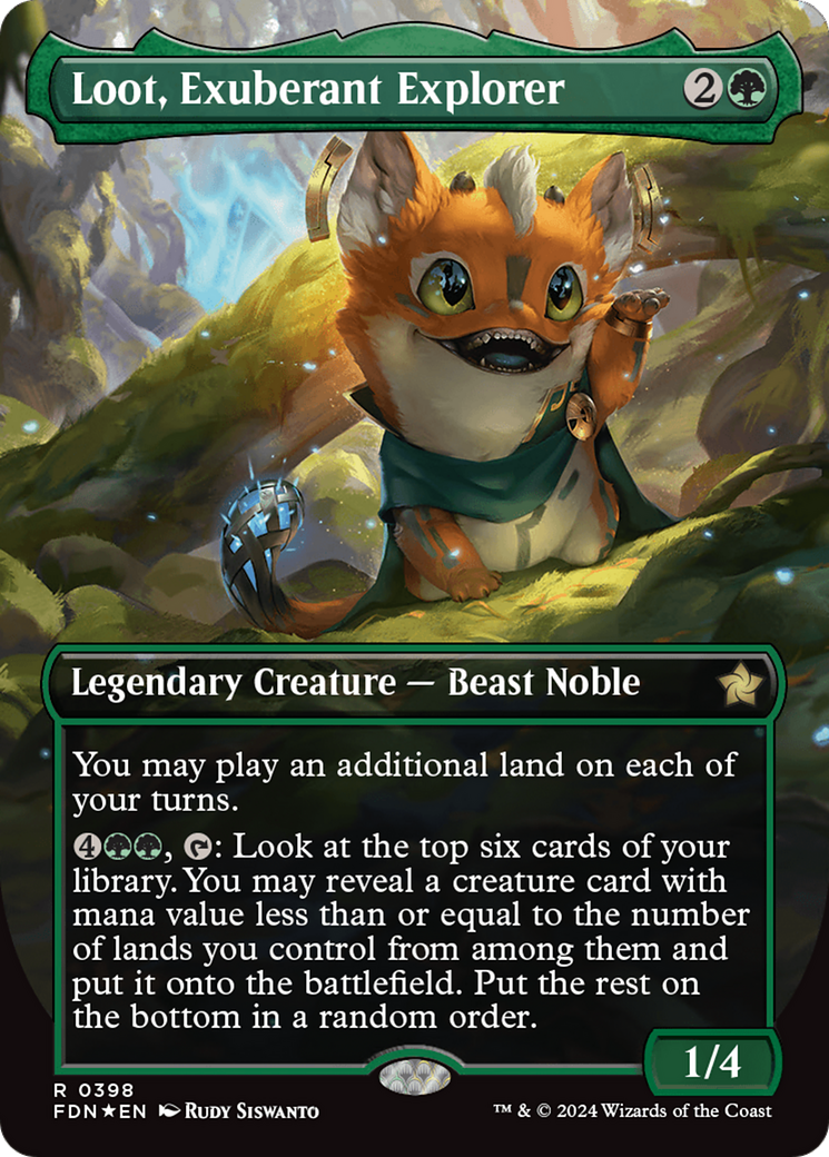 Loot, Exuberant Explorer (Borderless) (Mana Foil) [Foundations] | Magic Magpie