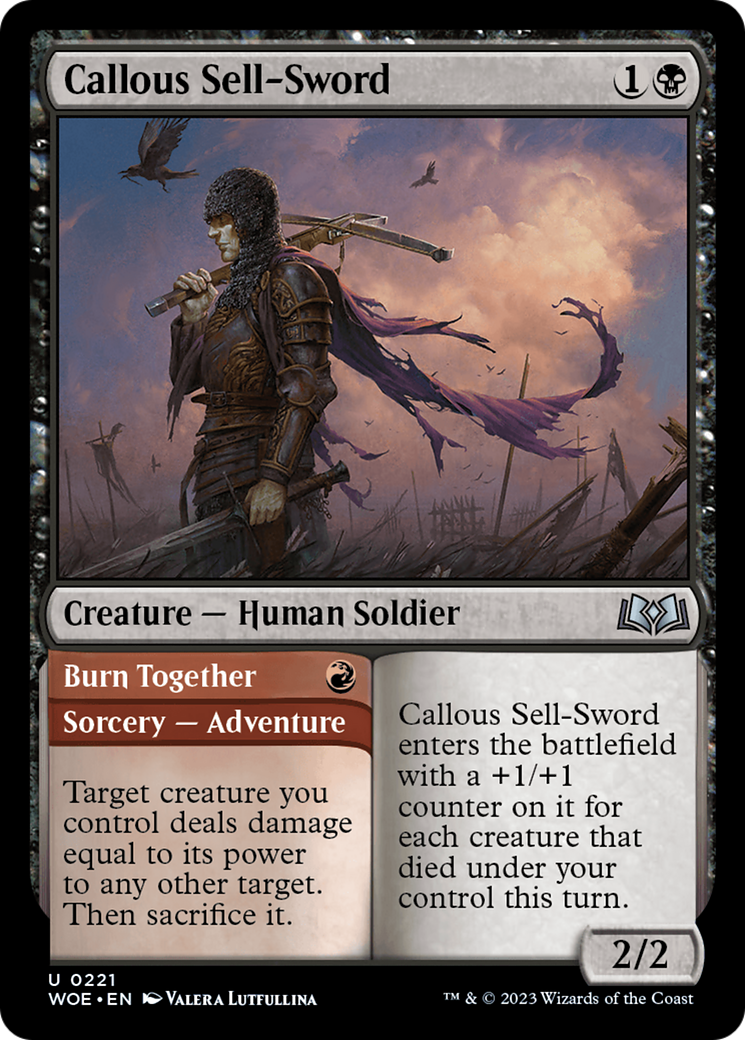 Callous Sell-Sword // Burn Together [Wilds of Eldraine] | Magic Magpie