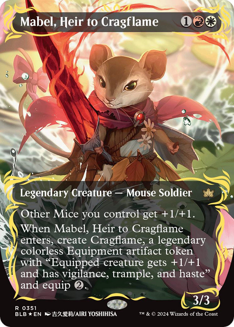 Mabel, Heir to Cragflame (Borderless) (Raised Foil) [Bloomburrow] | Magic Magpie