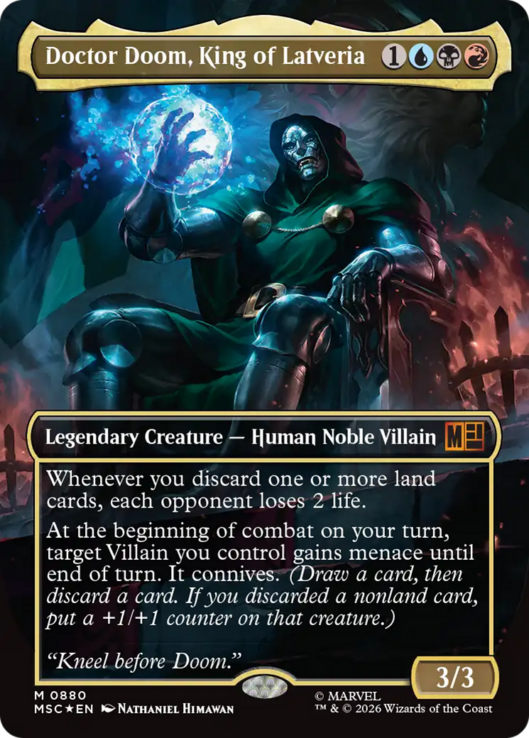 Doctor Doom, King of Latveria (Borderless) (Surge Foil) [Marvel Super Heroes Commander] | Magic Magpie
