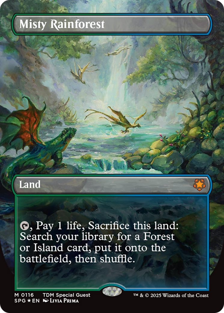 Misty Rainforest (Borderless) (Dragonscale Foil) [Tarkir: Dragonstorm Special Guests] | Magic Magpie