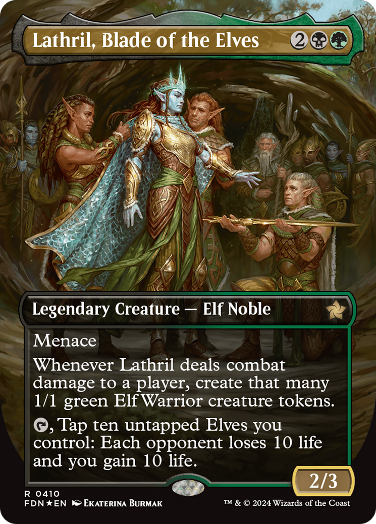 Lathril, Blade of the Elves (Borderless) (Mana Foil) [Foundations] | Magic Magpie