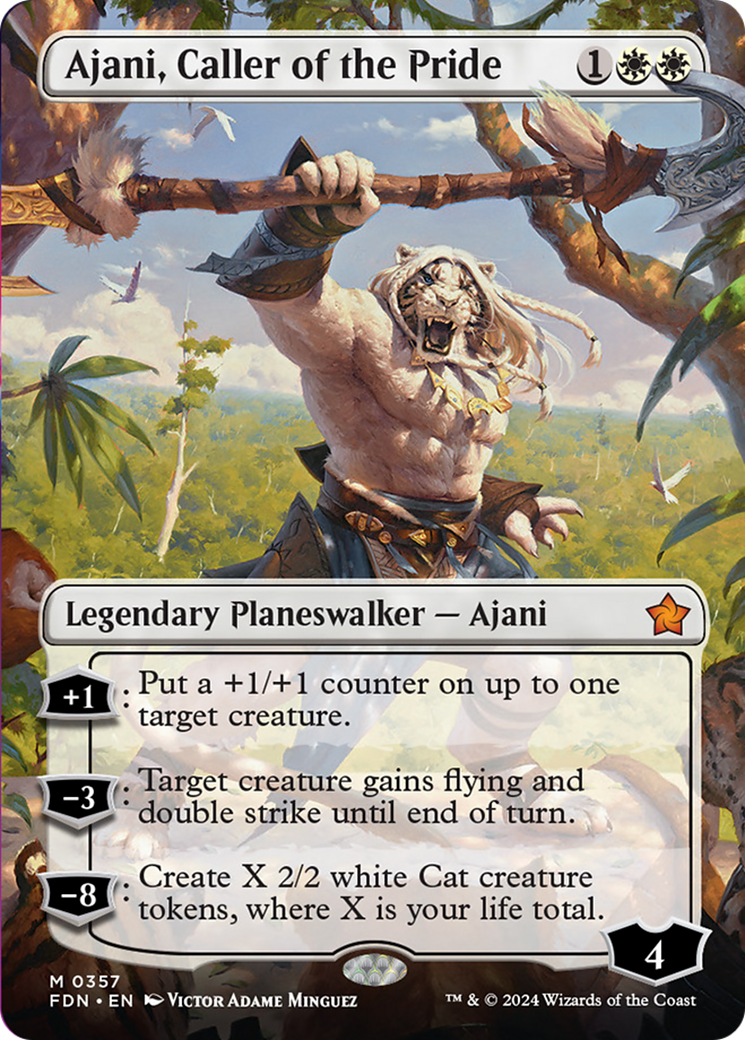 Ajani, Caller of the Pride (Borderless) [Foundations] | Magic Magpie